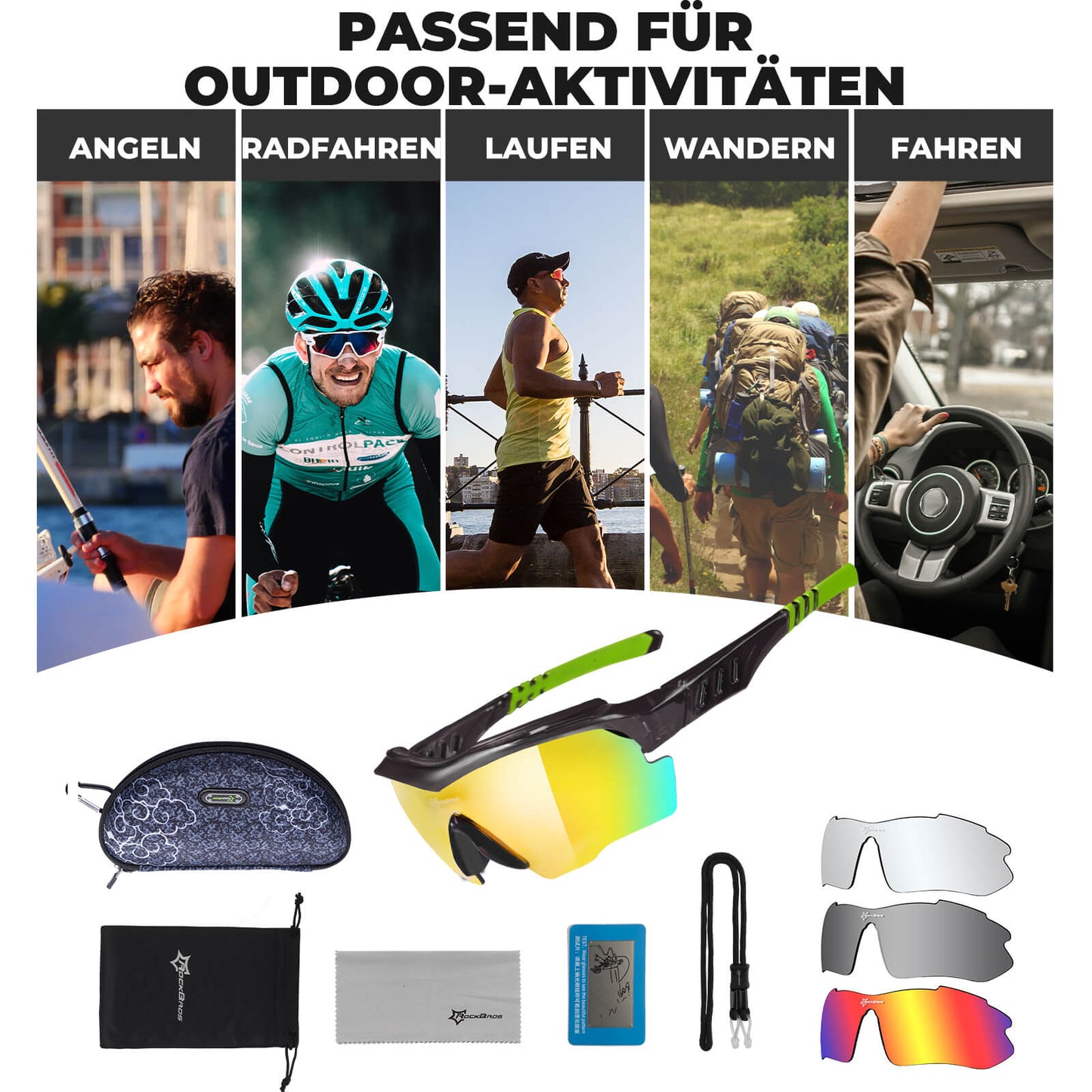 Polarisierte Fahrradbrille mit wechselbaren Gläsern UV-Schutz Unisex
