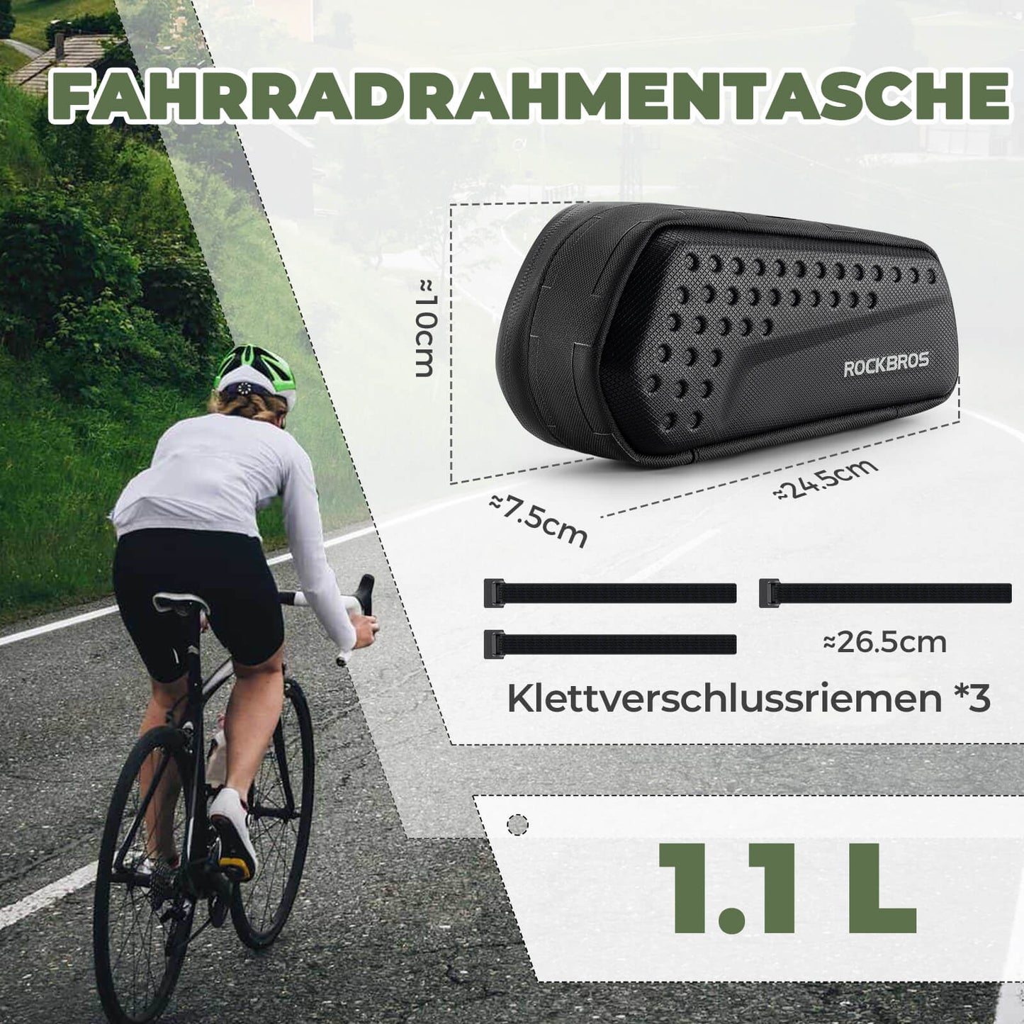 Rahmentasche Oberrohrtasche Schwarz 1,1L
