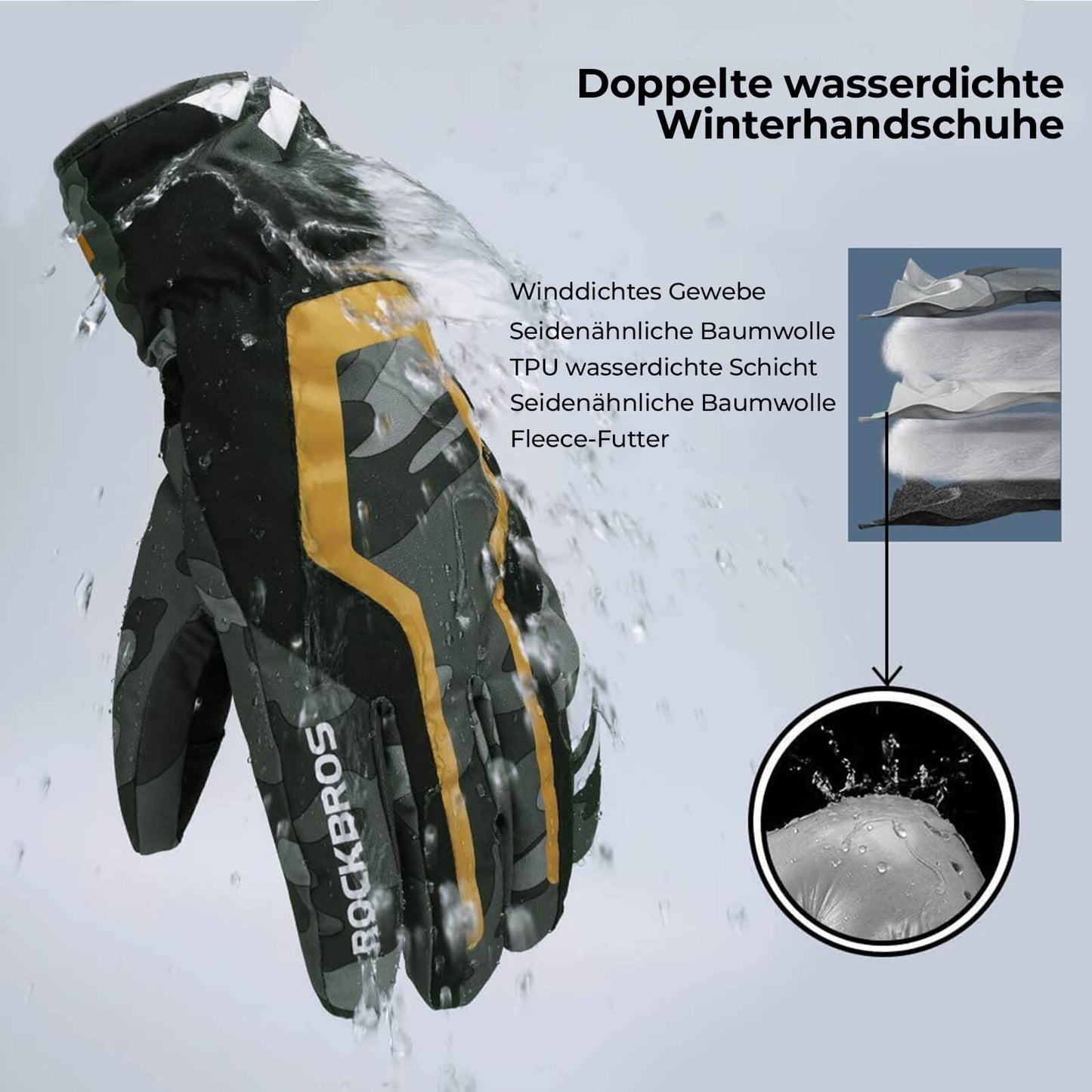 ROCKBROS Skihandschuhe Winter Handschuhe Wasserabweisend Anti-Rutsch