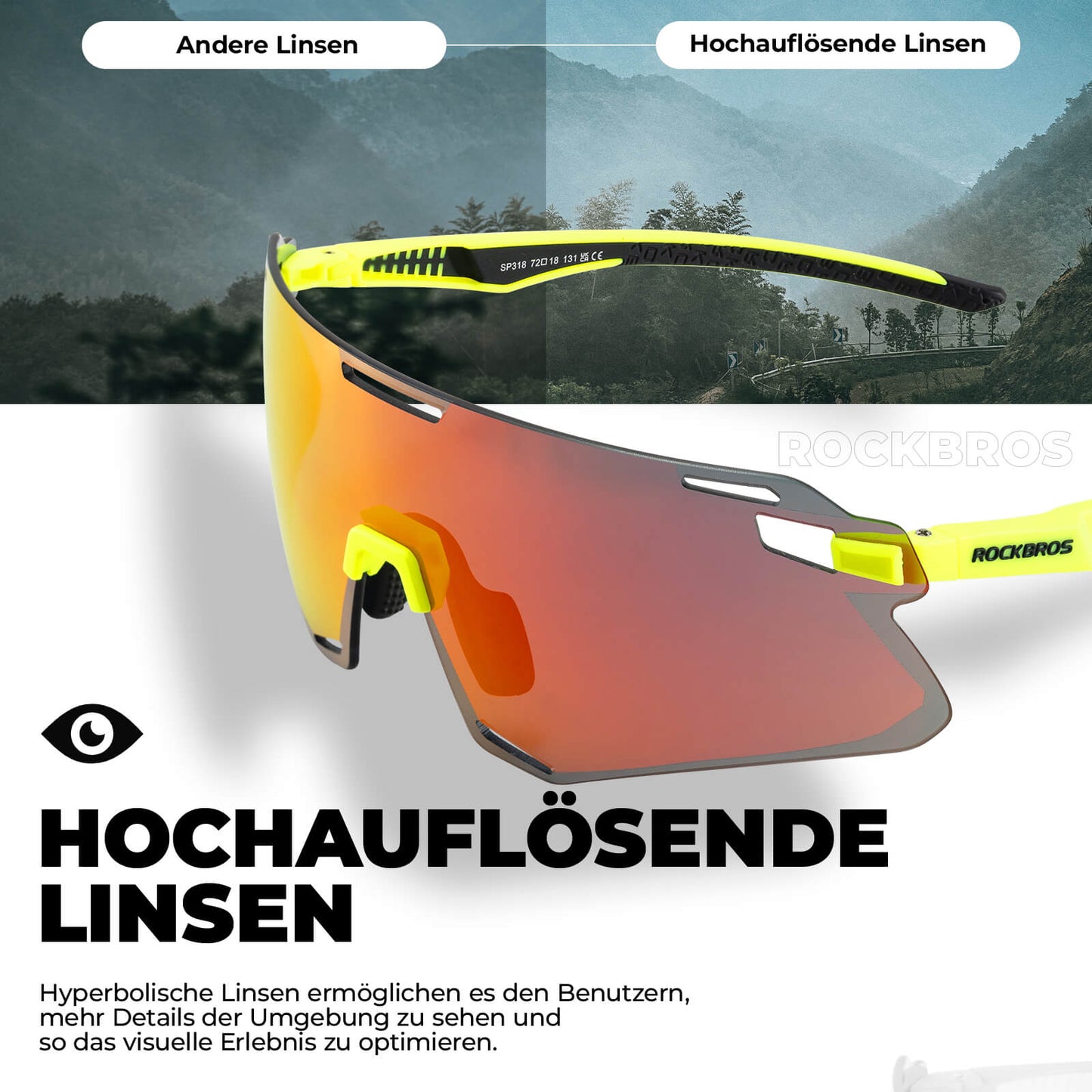 ROCKBROS Sonnenbrille Winddichte Fahrradbrille für Outdoor-Sportarten