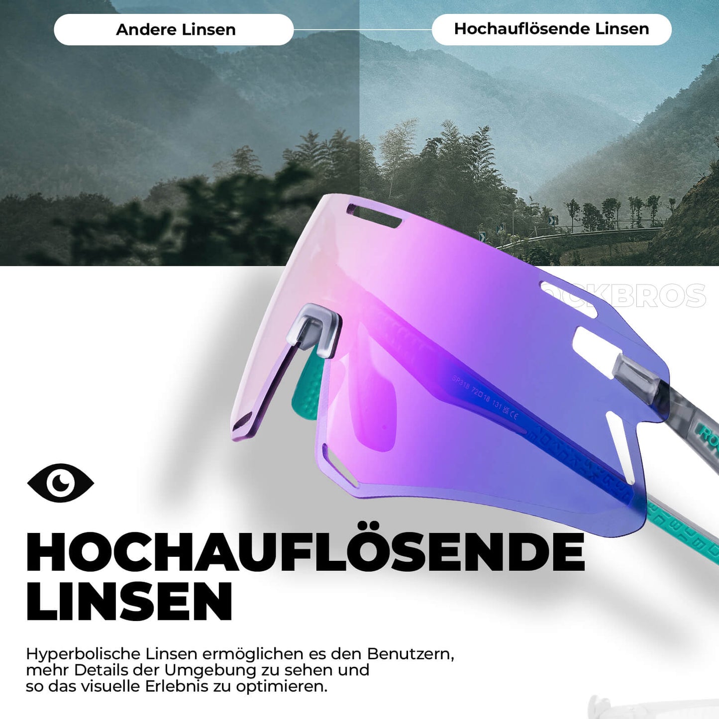 ROCKBROS Sonnenbrille Winddichte Fahrradbrille für Outdoor-Sportarten