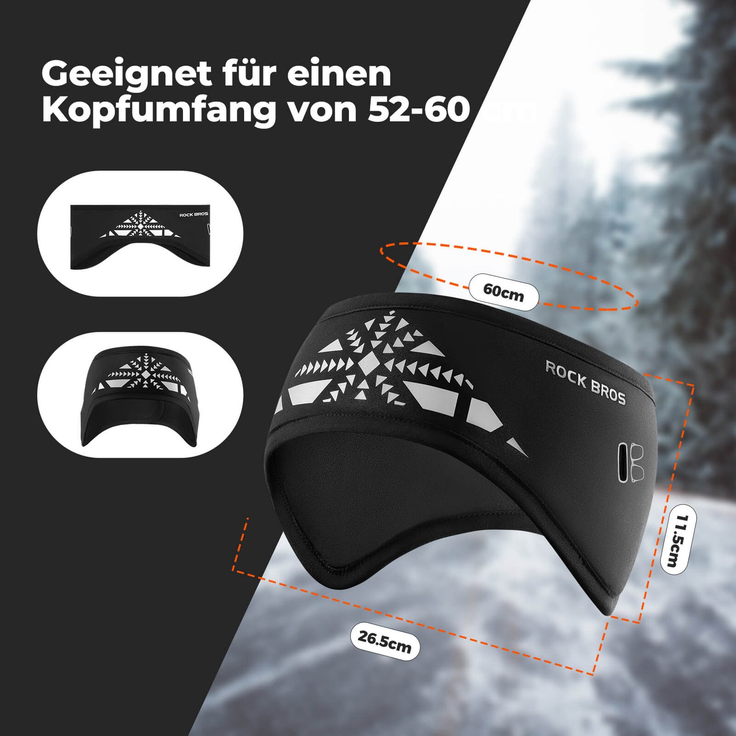 ROCKBROS Elastisches Winter Stirnband mit Klettverschluss Ohrenwärmer Unisex