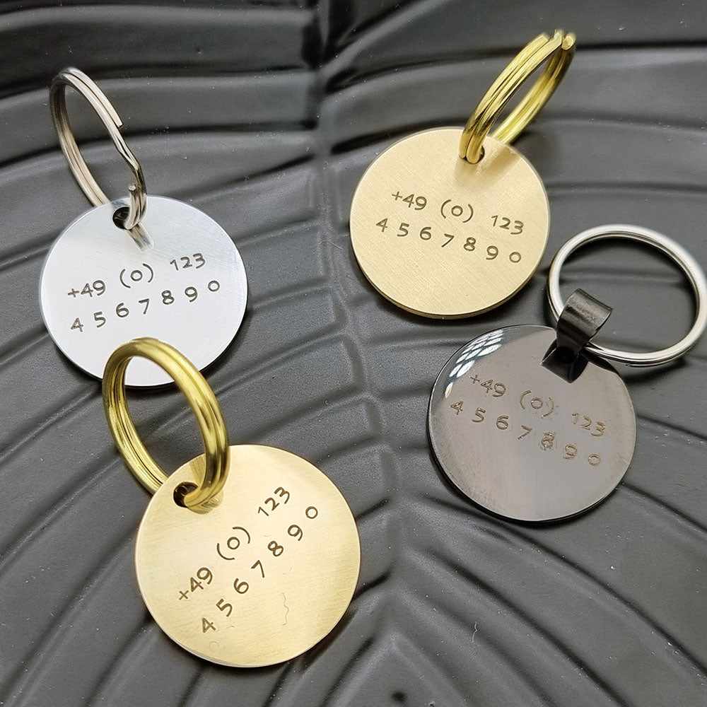 Hundemarke mit Gravur, Name und Telefon personalisiert, rund, 25mm or 30mm in verschiedenen Farben