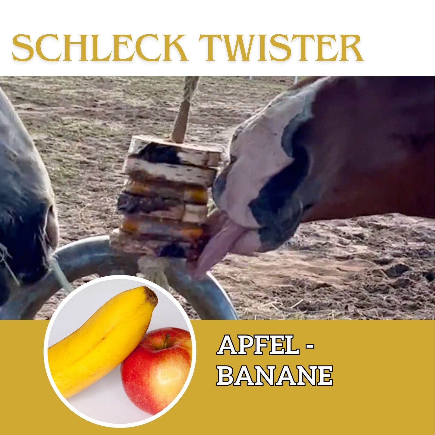 Schleck Twister Spielzeug für Pferde; Set aus Birkenholzhalterung und 2 Schleck Twister Scheiben deiner Wahl