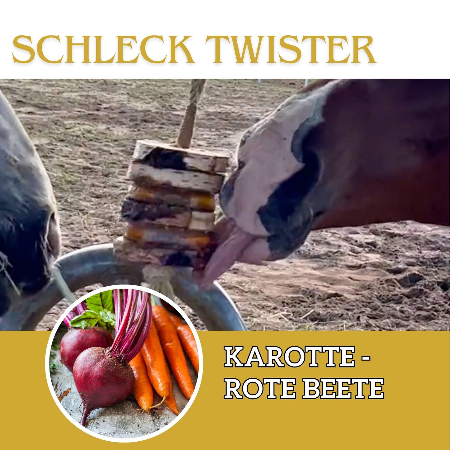 Schleck Twister Spielzeug für Pferde; Set aus Birkenholzhalterung und 2 Schleck Twister Scheiben deiner Wahl