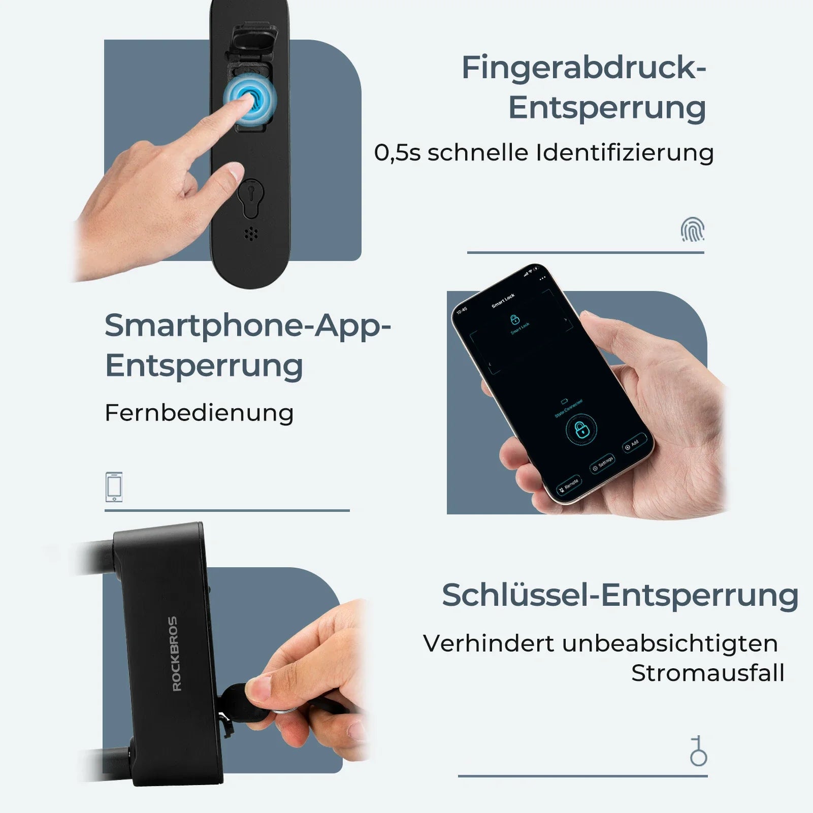 Schloss Fingerabdruck Wasserdicht IP6 Fahrrad Bügelschloss Bluetooth S –  Unimother