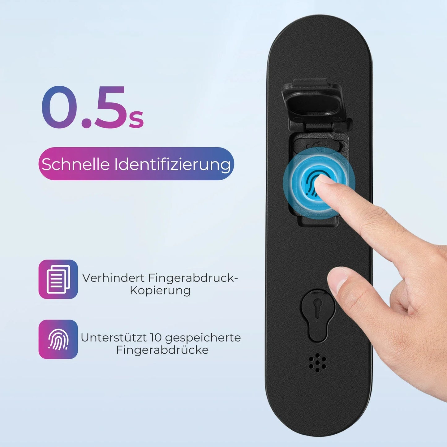 Schloss Fingerabdruck Wasserdicht IP6 Fahrrad Bügelschloss Bluetooth Schloss mit Schlüssel USB-Aufladung