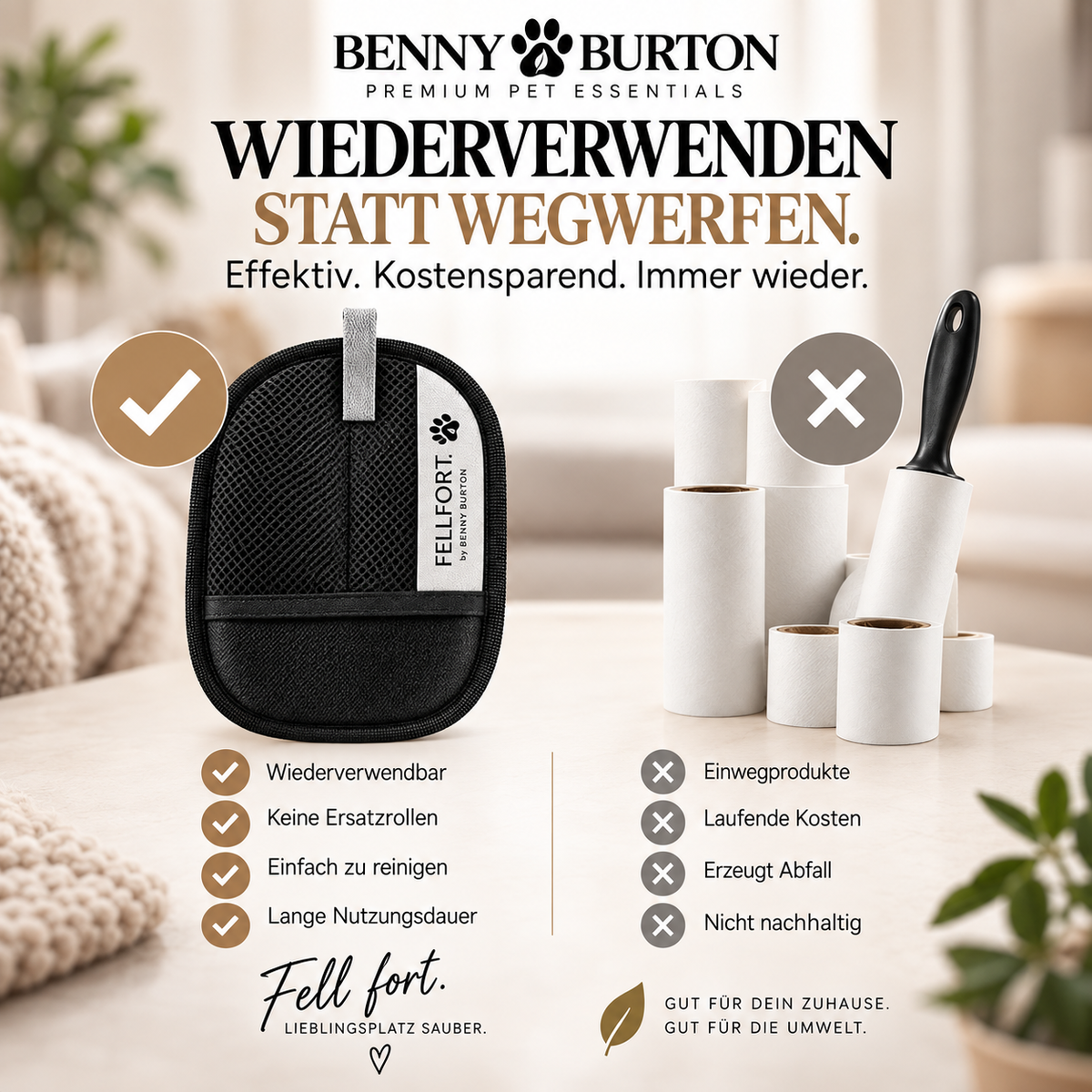 FELLFORT Tierhaarentferner Premium Version Hunde Katzen Sofa Kleidung Auto wiederverwendbar