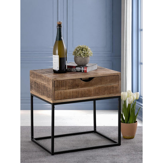 Nachtschrank - Nachtkästchen - Mangoholz 45x45x35cm - Maya - Beistelltisch - Industriell Metall Gestell