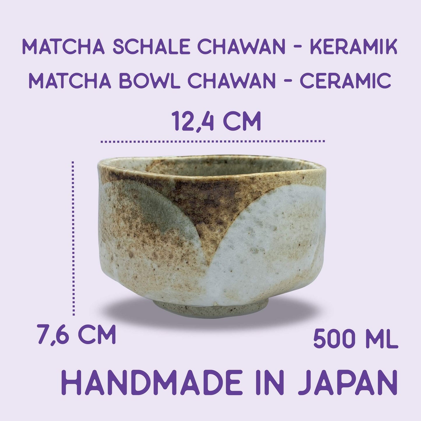 Japanische Matcha Schale - Chawan Yuki - handgemacht aus Keramik - 12x8cm
