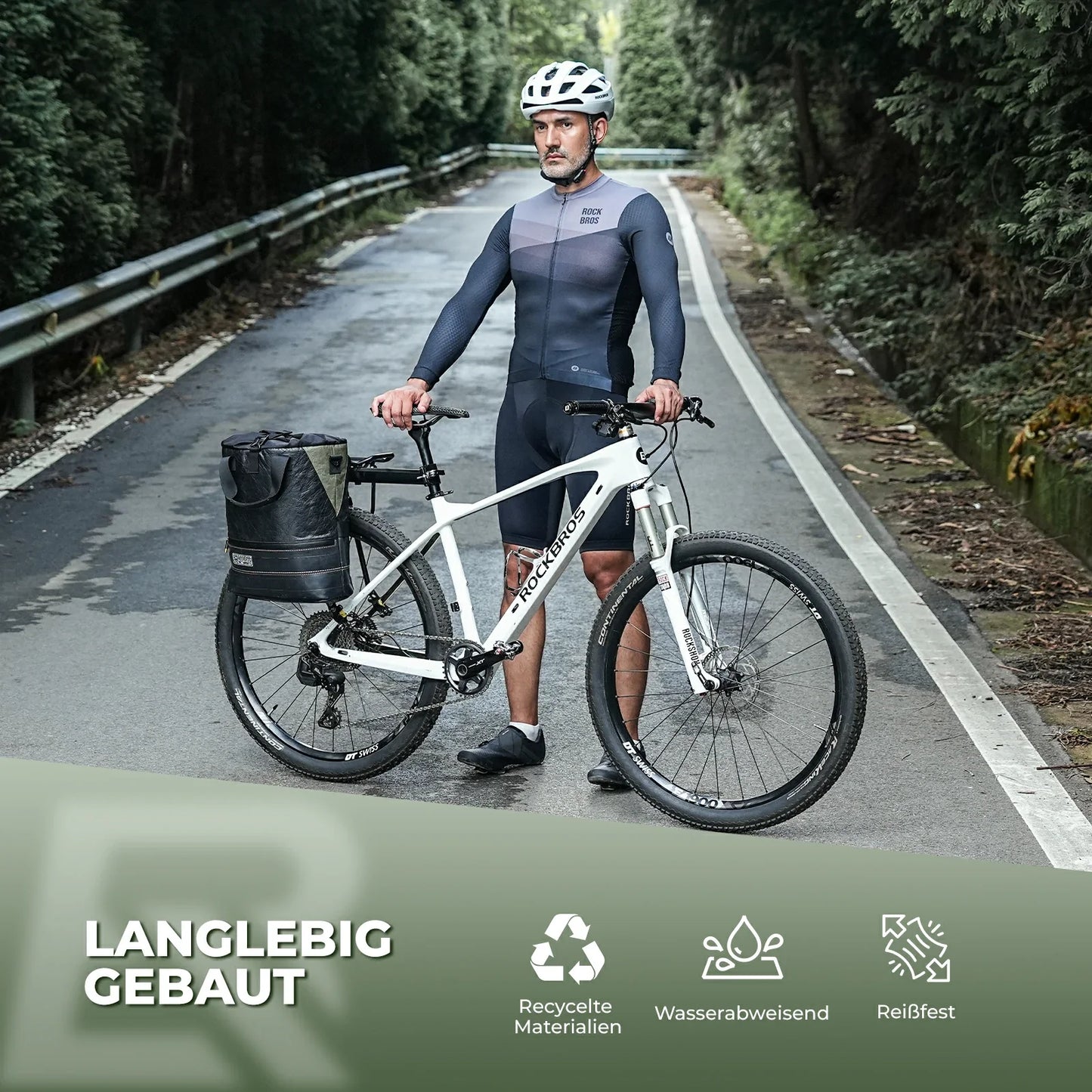 ROAD TO SKY Nachhaltige Fahrrad-Gepäckträgertasche aus recycelten Reifen 12L