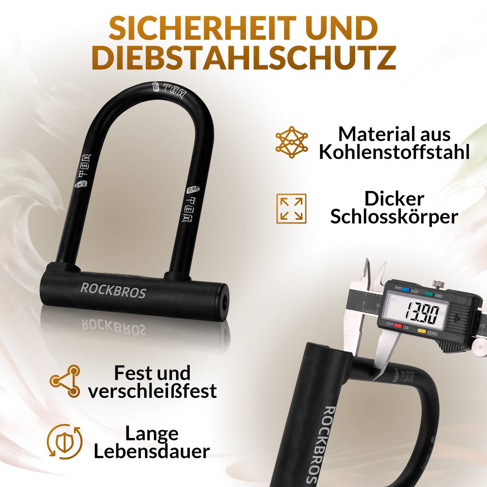 ROCKBROS Bügelschloss Fahrradschloss Hohe Sicherheit Schlösser Wasserd –  Unimother