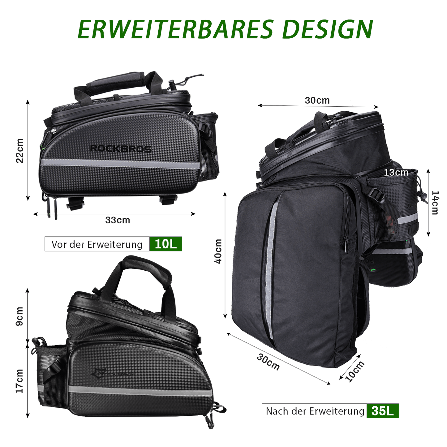 ROCKBROS Fahrrad Gepäckträgertasche 10-35L Wasserdicht Transporttasche