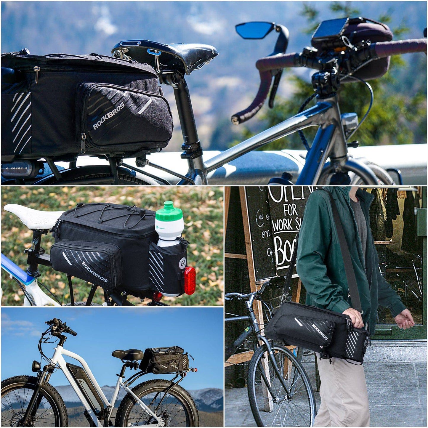 ROCKBROS Fahrrad Gepäckträgertasche Schwarz 9-12L mit 2 faltbare Seitentaschen