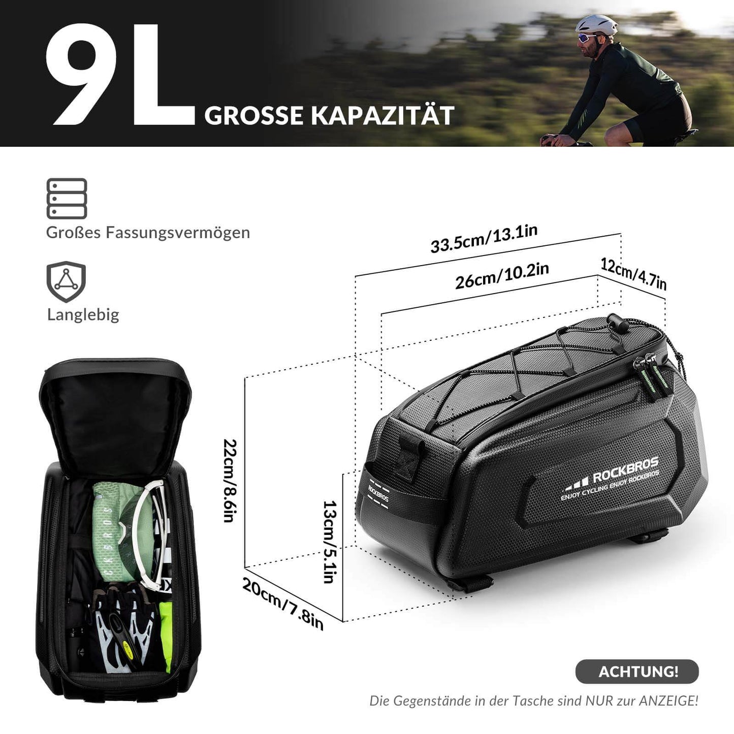 ROCKBROS Fahrrad Gepäckträgertasche Wasserdicht 9L mit Regenschutz und Schultergurt
