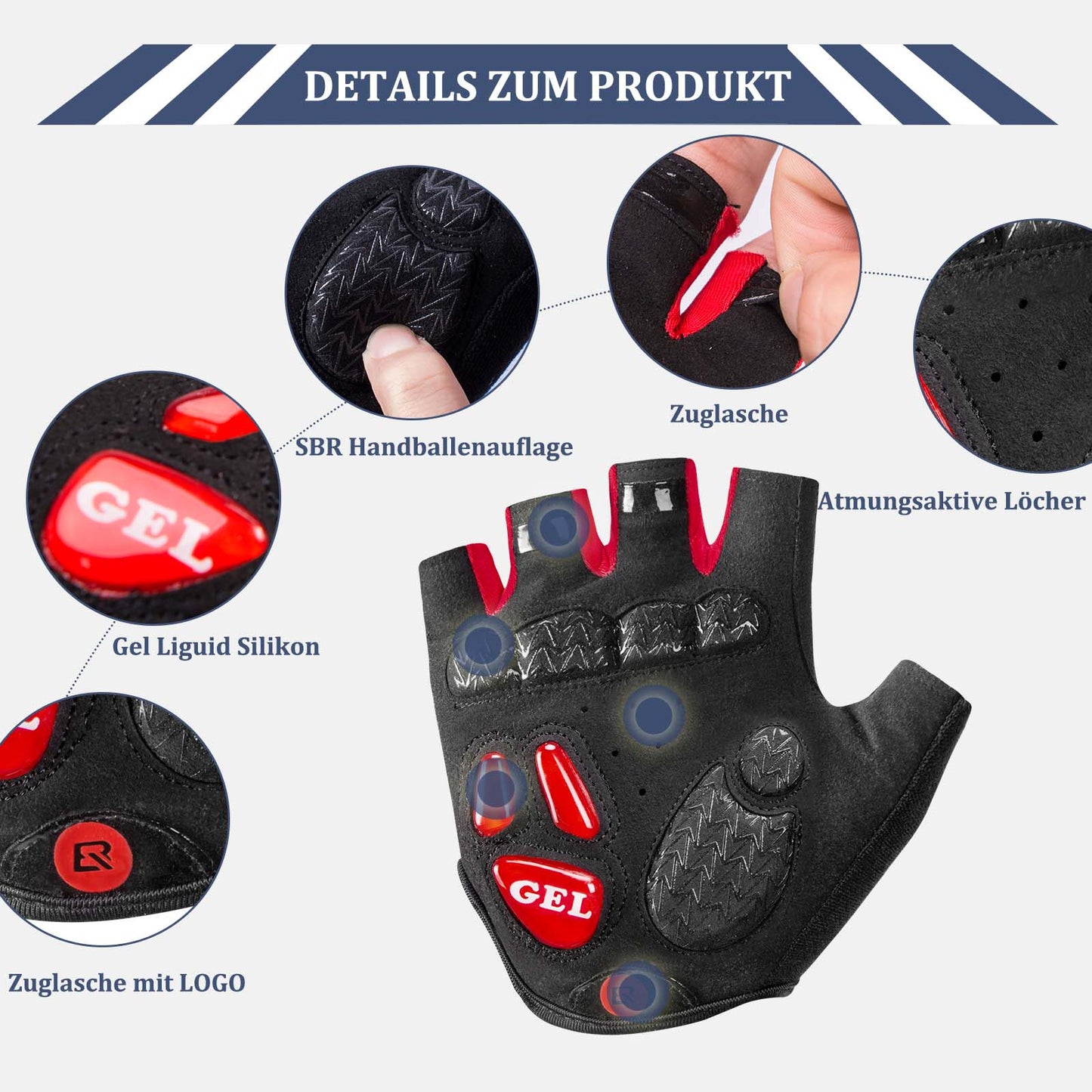 ROCKBROS Fahrrad Handschuhe Damen Herren Halbfinger Fahrradhandschuhe