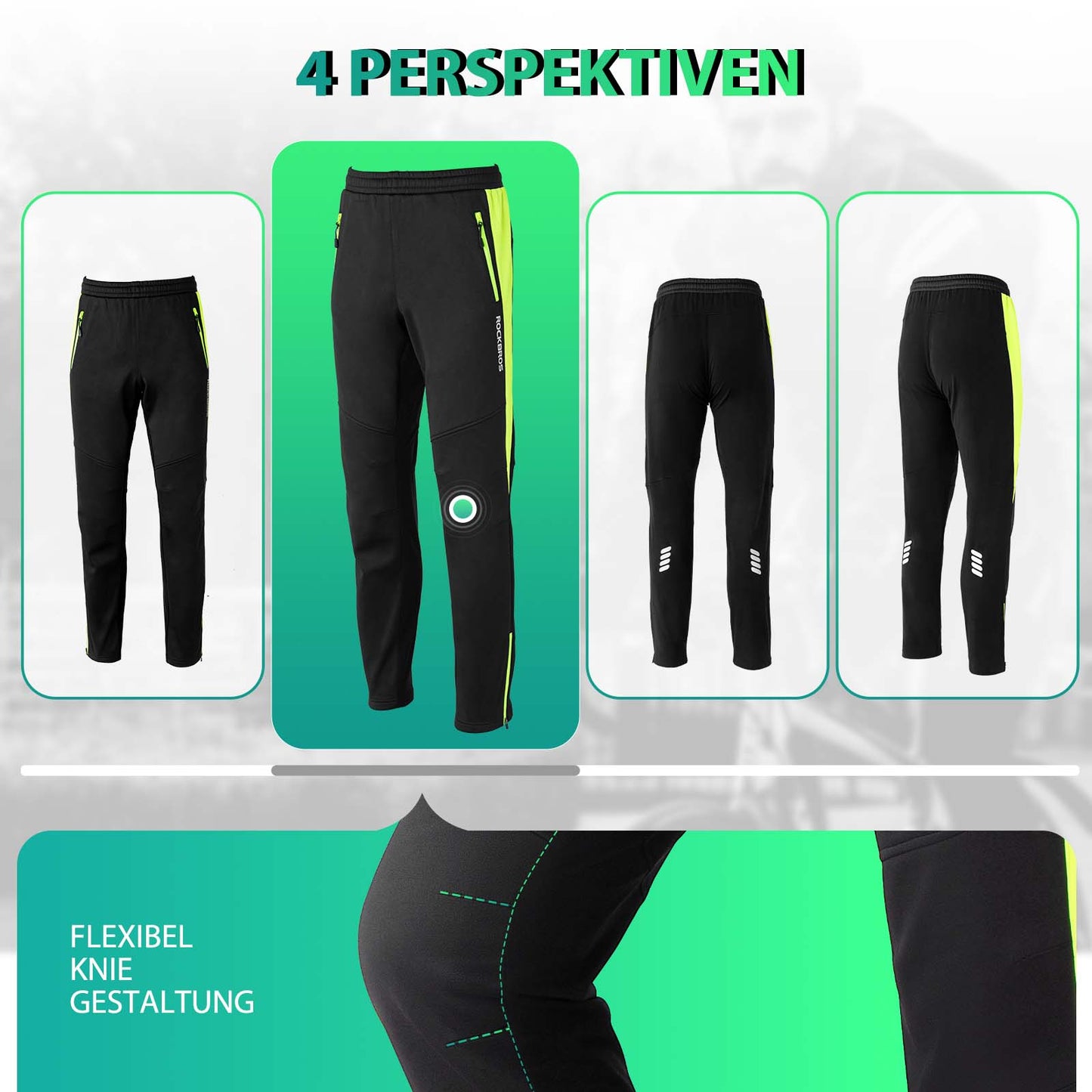 ROCKBROS Fahrrad Hose Wasserabweisend Radlerhose Leuchtendes Grün