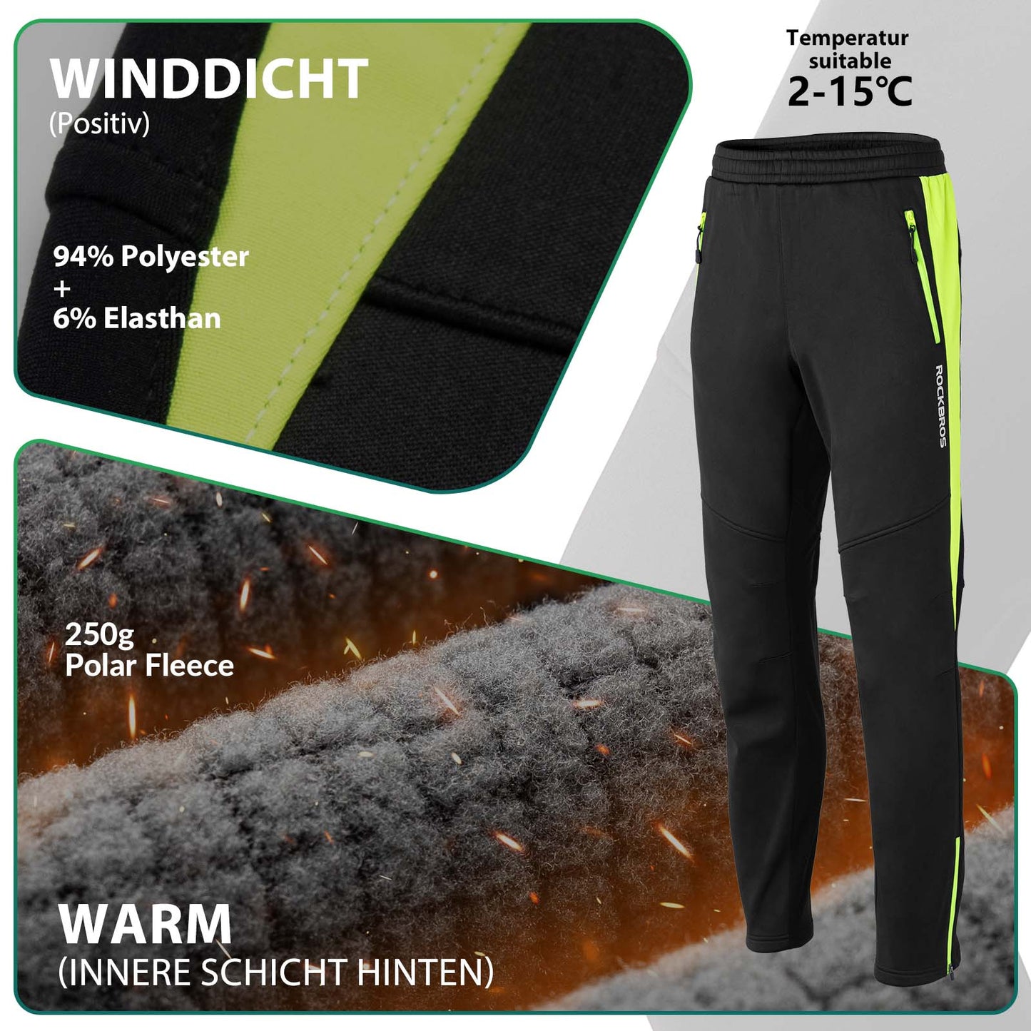 ROCKBROS Fahrrad Hose Wasserabweisend Radlerhose Leuchtendes Grün