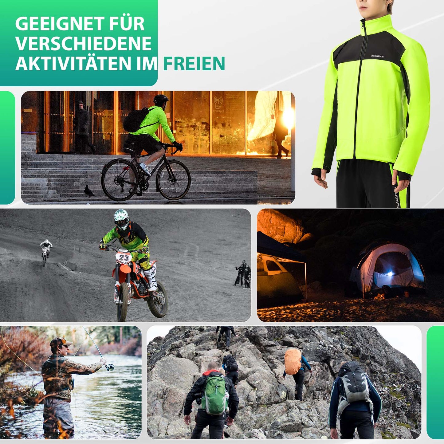 ROCKBROS Fahrrad Jacke & Hose Winter Fahrradanzug Leuchtendes Grün