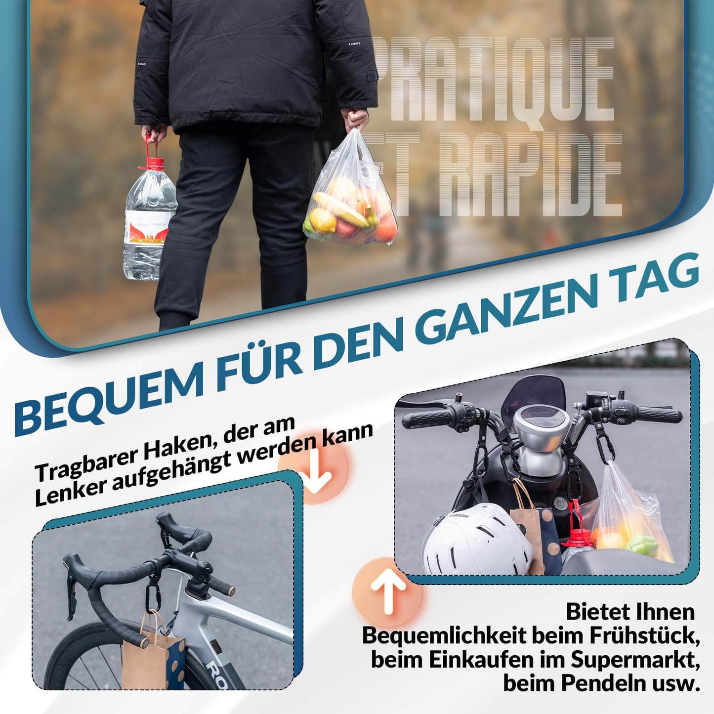 ROCKBROS Fahrrad Karabinerhaken Multifunktional mit Strapazierfähigem Gurt