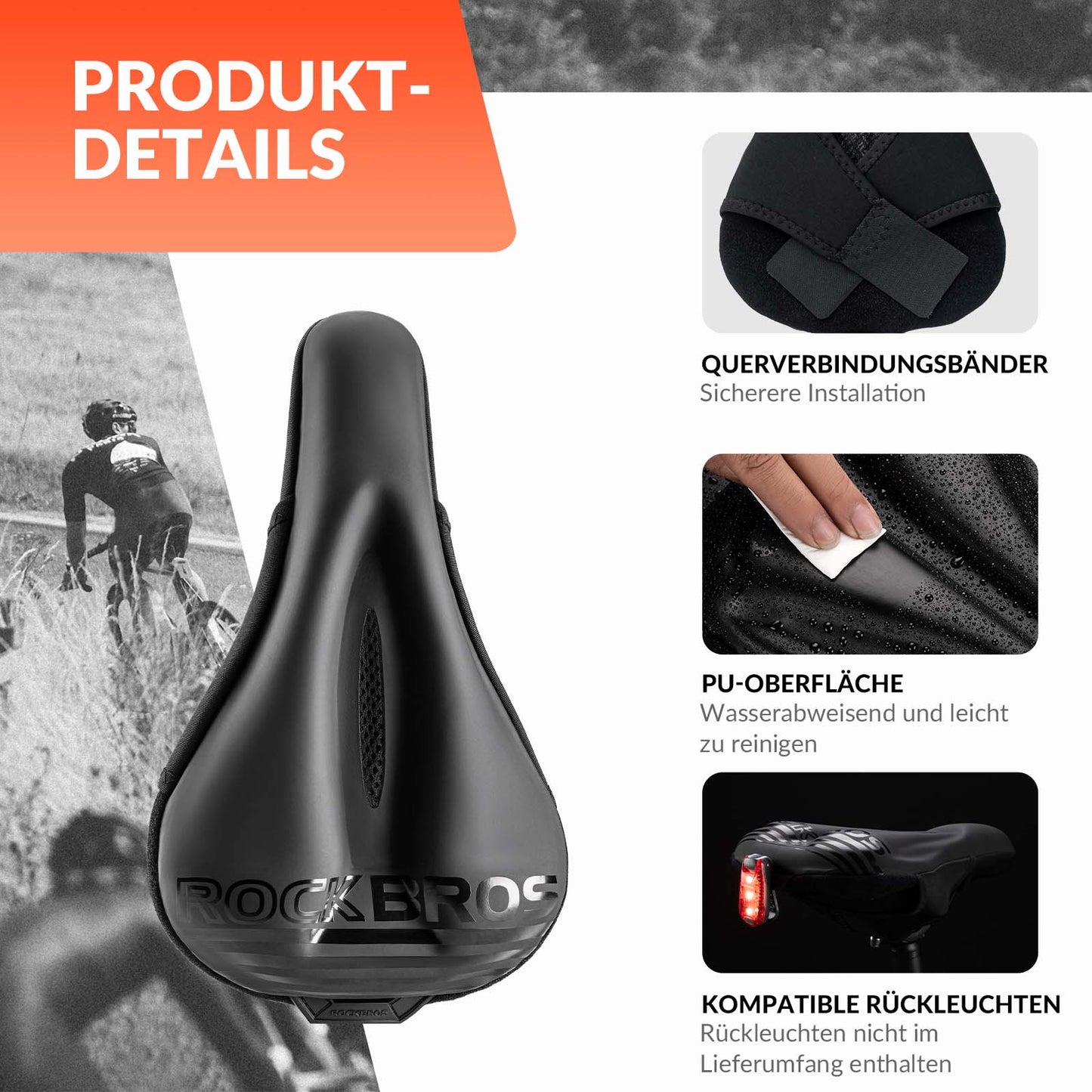 ROCKBROS Fahrrad Sattelbezug Gel Gepolsterter Weicher Fahrradsitz Bezug