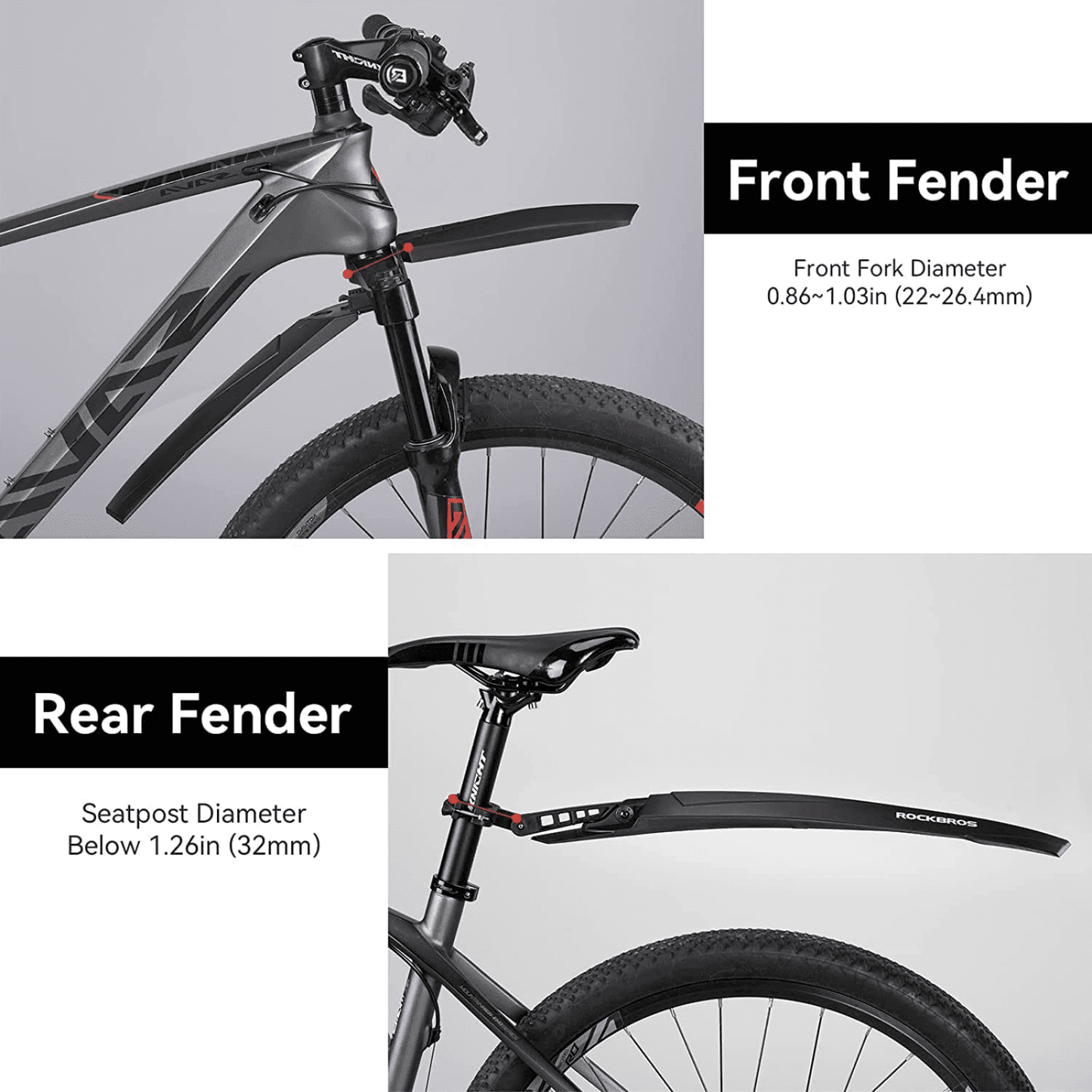 ROCKBROS Fahrrad Schutzblech Set MTB Spritzschutz 26 Zoll Schwarz
