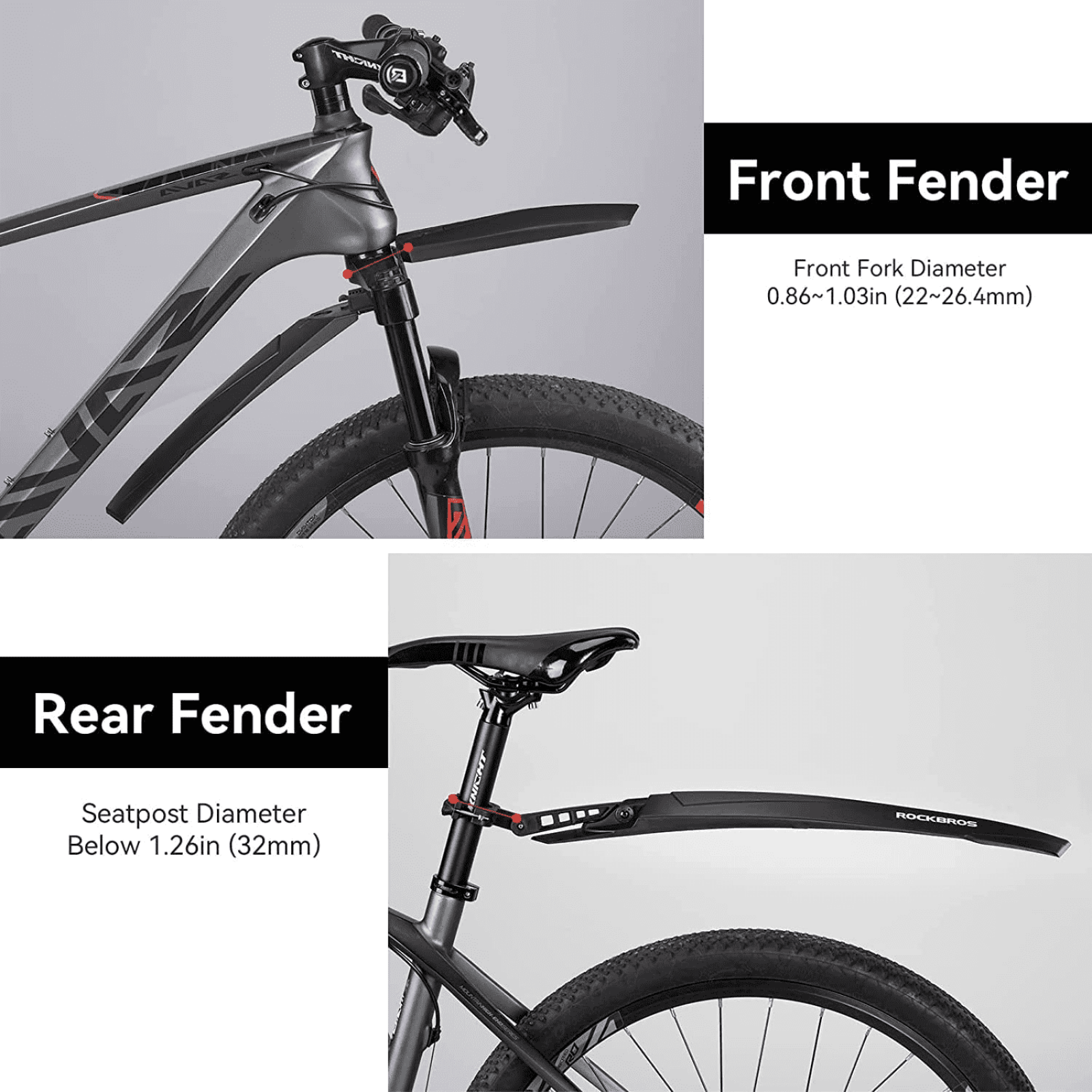 ROCKBROS Fahrrad Schutzblech Set MTB Spritzschutz 26 Zoll Schwarz   Unimother