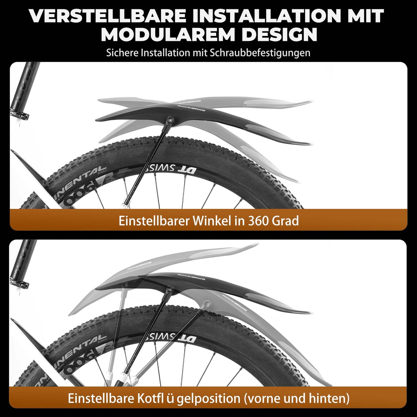 ROCKBROS Fahrrad Schutzbleche Set Vorne/Hinten Flexible Fahrradschutzblech Verstellbar