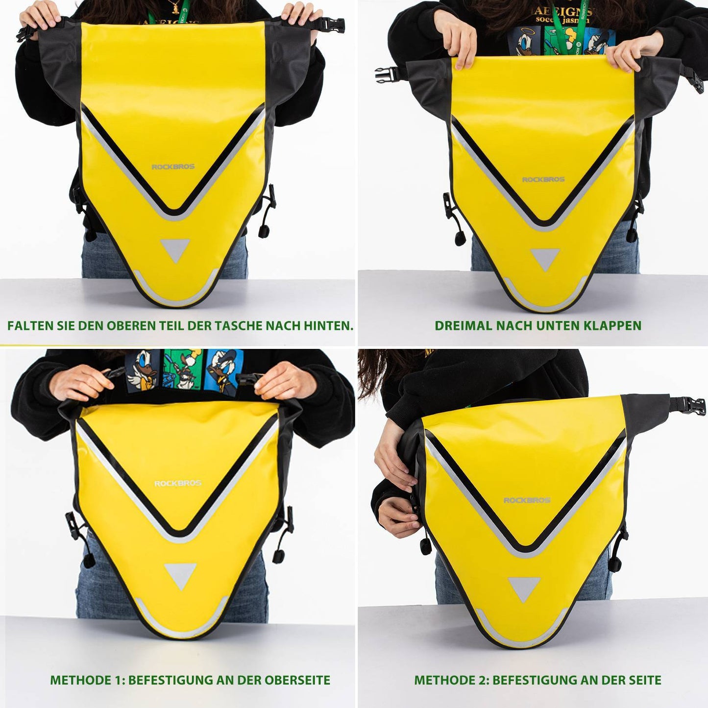 ROCKBROS Fahrrad Transporttasche 100% wasserdichte mit Schultergurt 20L Gelb/Schwarz Gold