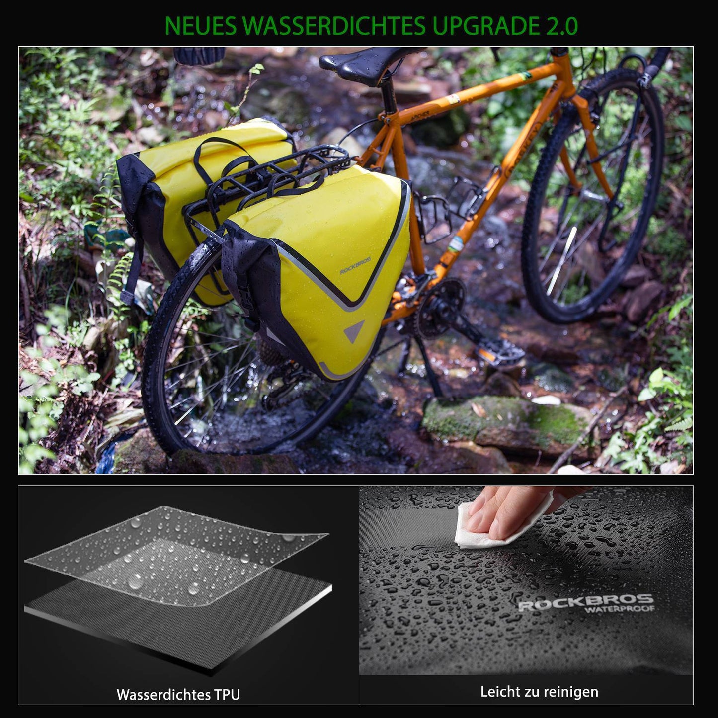ROCKBROS Fahrrad Transporttasche 100% wasserdichte mit Schultergurt 20L Gelb/Schwarz Gold