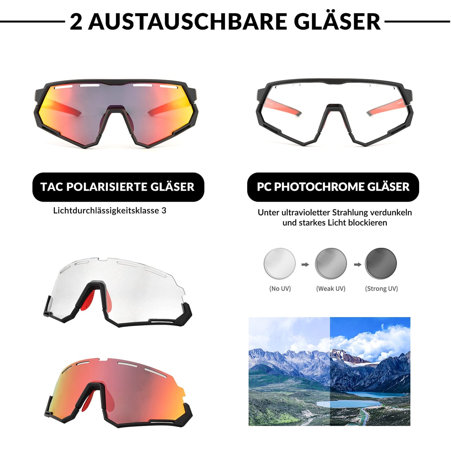 ROCKBROS Fahrradbrille 2-in-1 Sportbrille Polarisiert & Selbsttönend