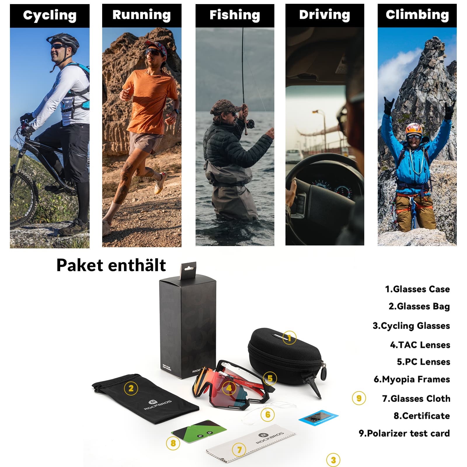 ROCKBROS Fahrradbrille 2-in-1 Sportbrille Polarisiert & Selbsttönend – Unimother