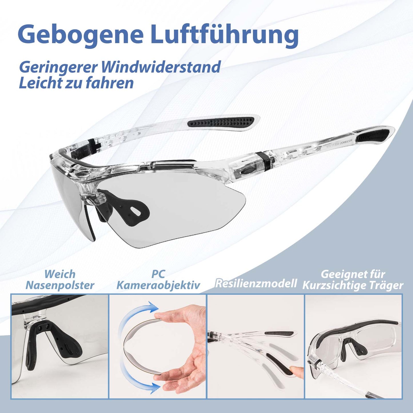 ROCKBROS Fahrradbrille Selbsttönend Brille Sonnenbrille UV 400 Schutz