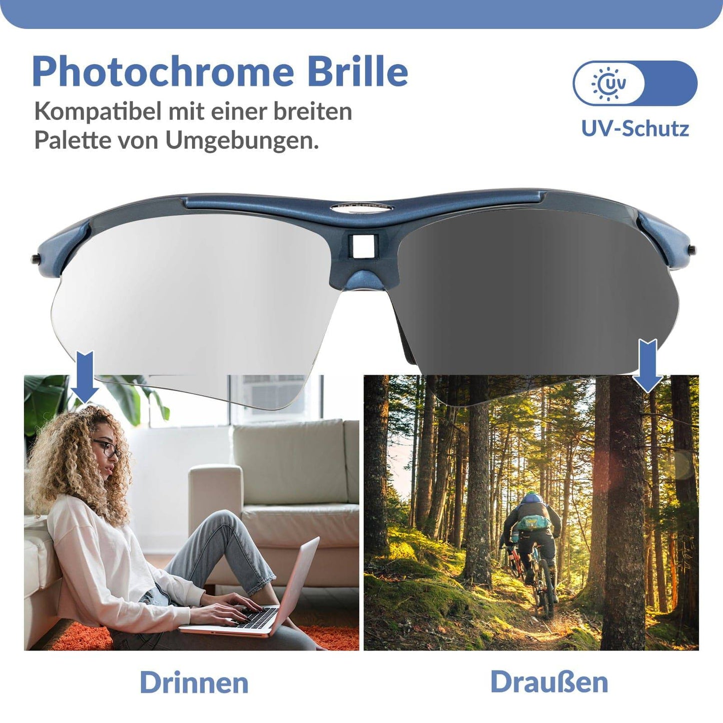 ROCKBROS Fahrradbrille Selbsttönend Brille Sonnenbrille UV 400 Schutz