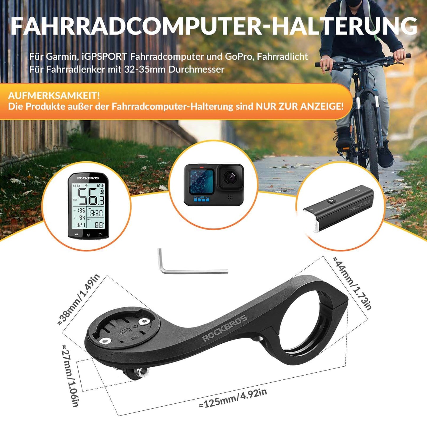 ROCKBROS Fahrradcomputer Halterung Kompatibel mit Garmin/iGPSPORT für Lenker 32-35mm