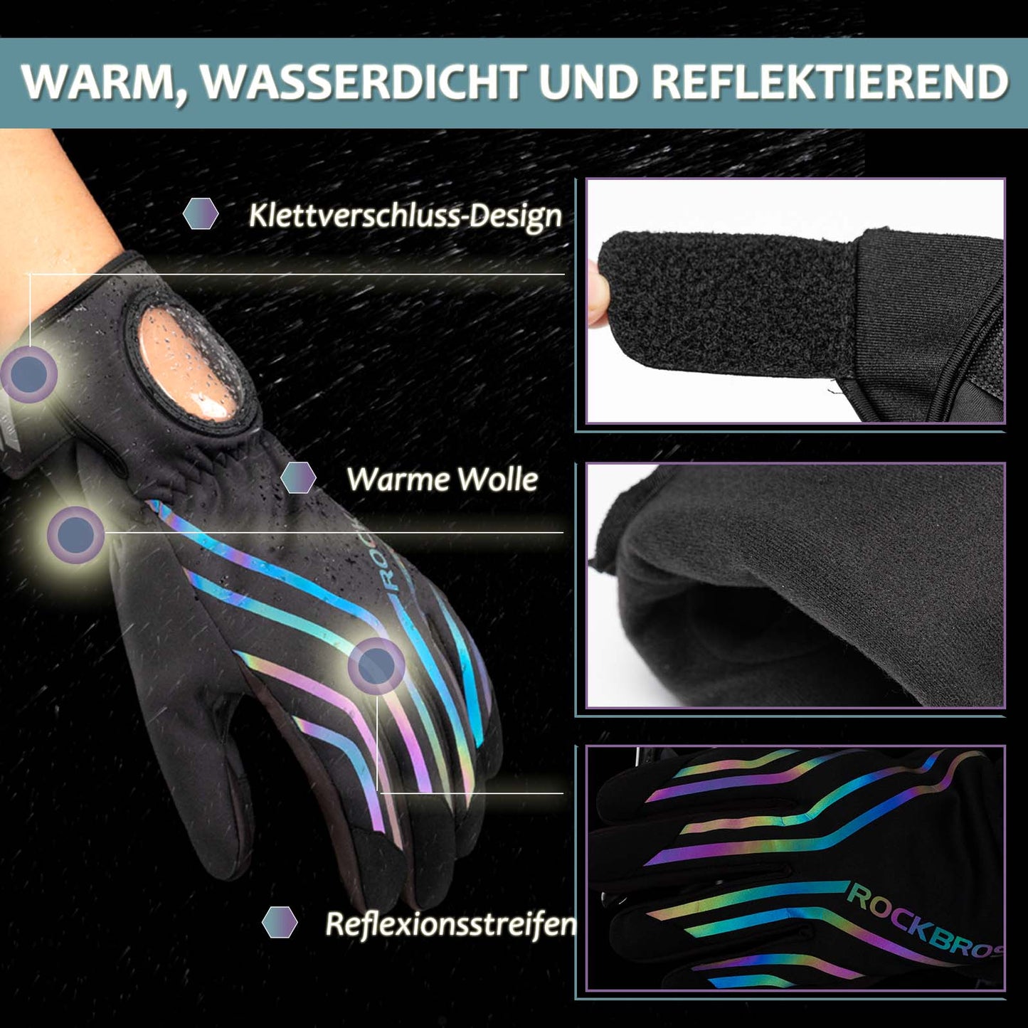 ROCKBROS Fahrradhandschuhe für Lauf, MTB Atmungsaktive Schwarz M-2XL