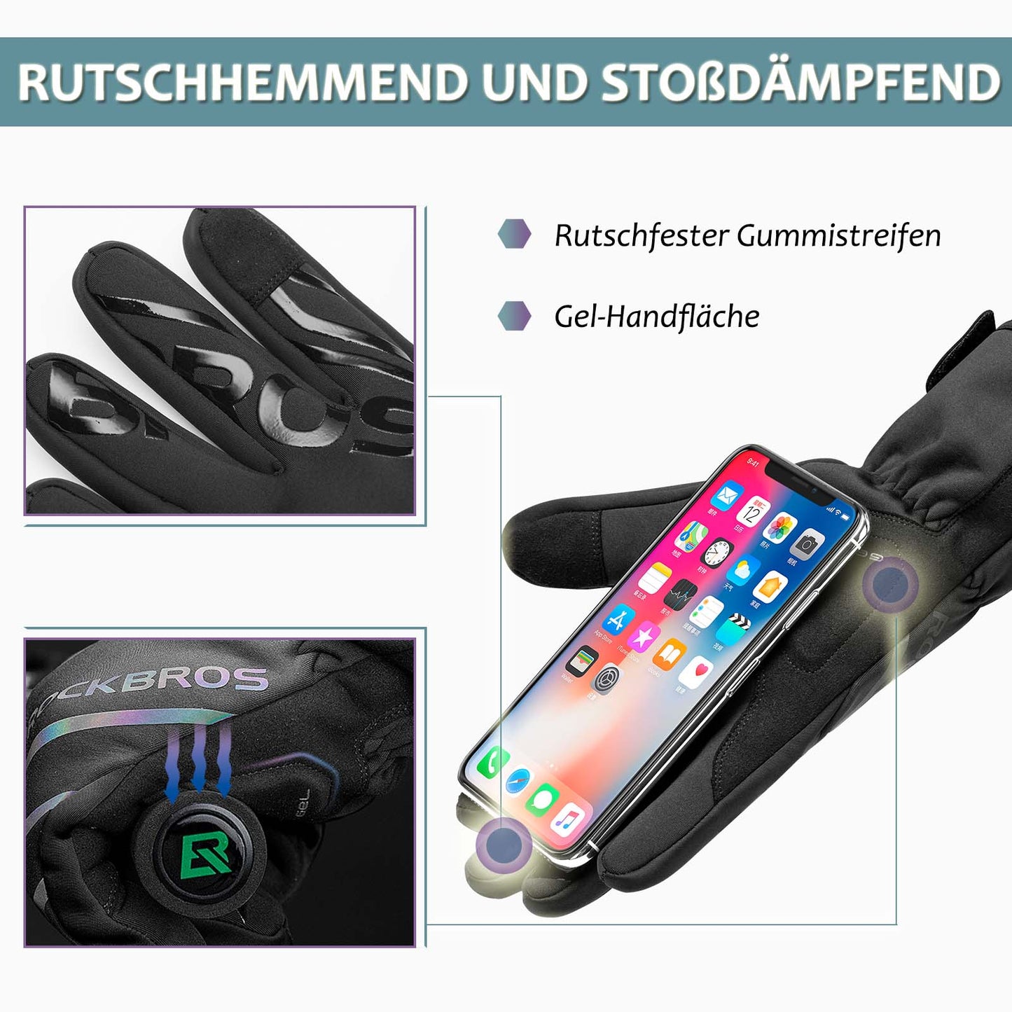 ROCKBROS Fahrradhandschuhe für Lauf, MTB Atmungsaktive Schwarz M-2XL