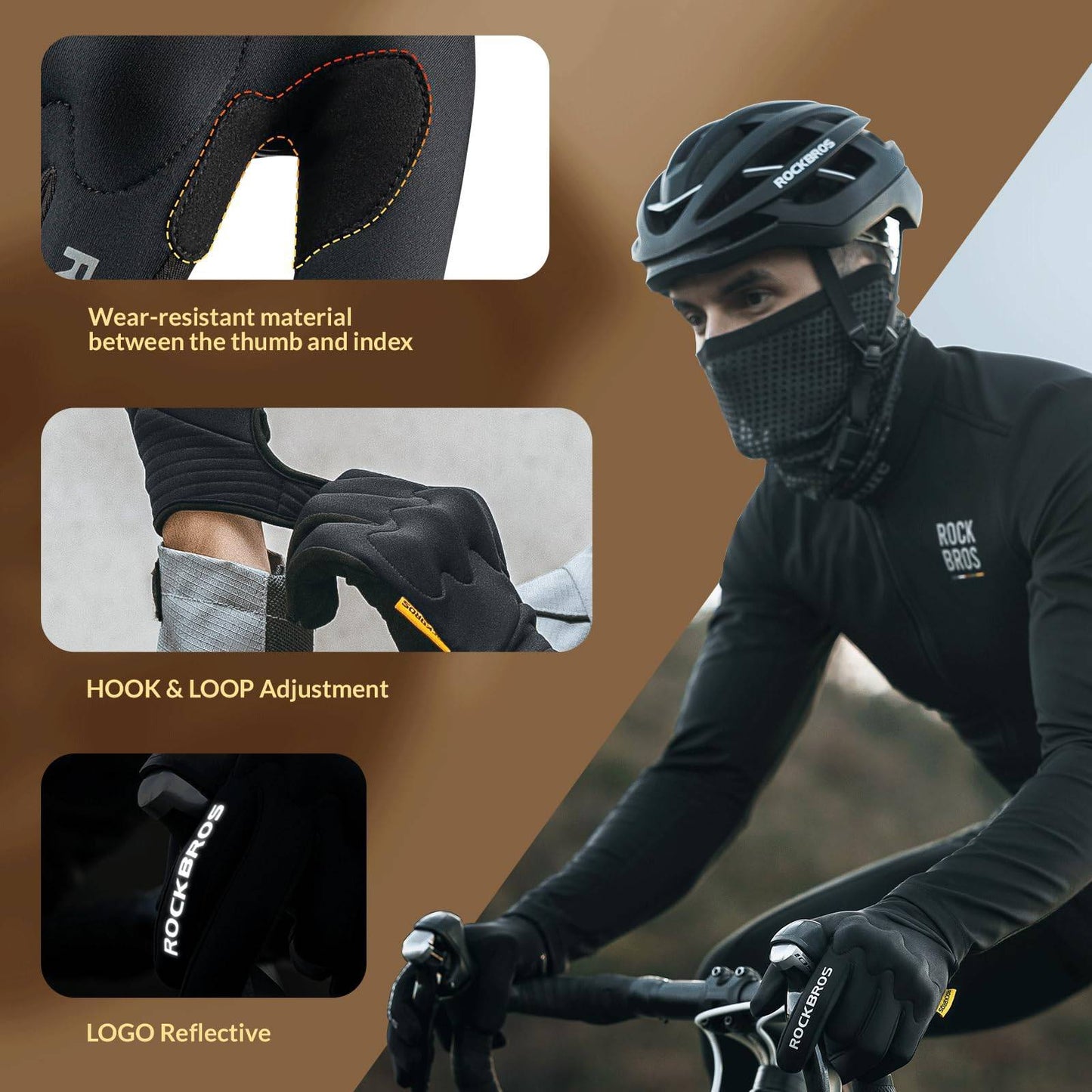 ROCKBROS Fahrradhandschuhe Warme Winddichte Vollfinger Sporthandschuhe