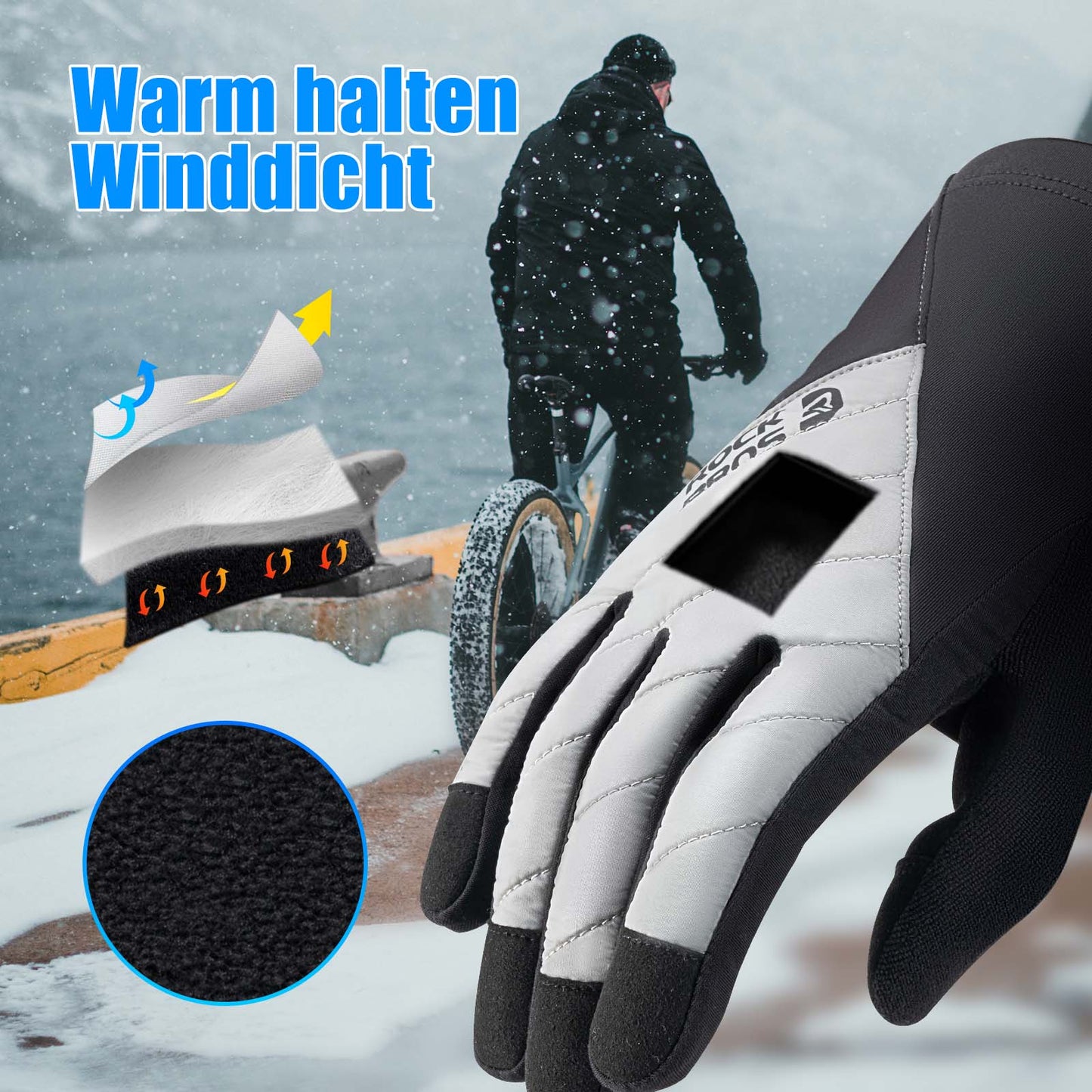 ROCKBROS Fahrradhandschuhe Winter/Herbst Vollfinger Thermo Sport Unisex