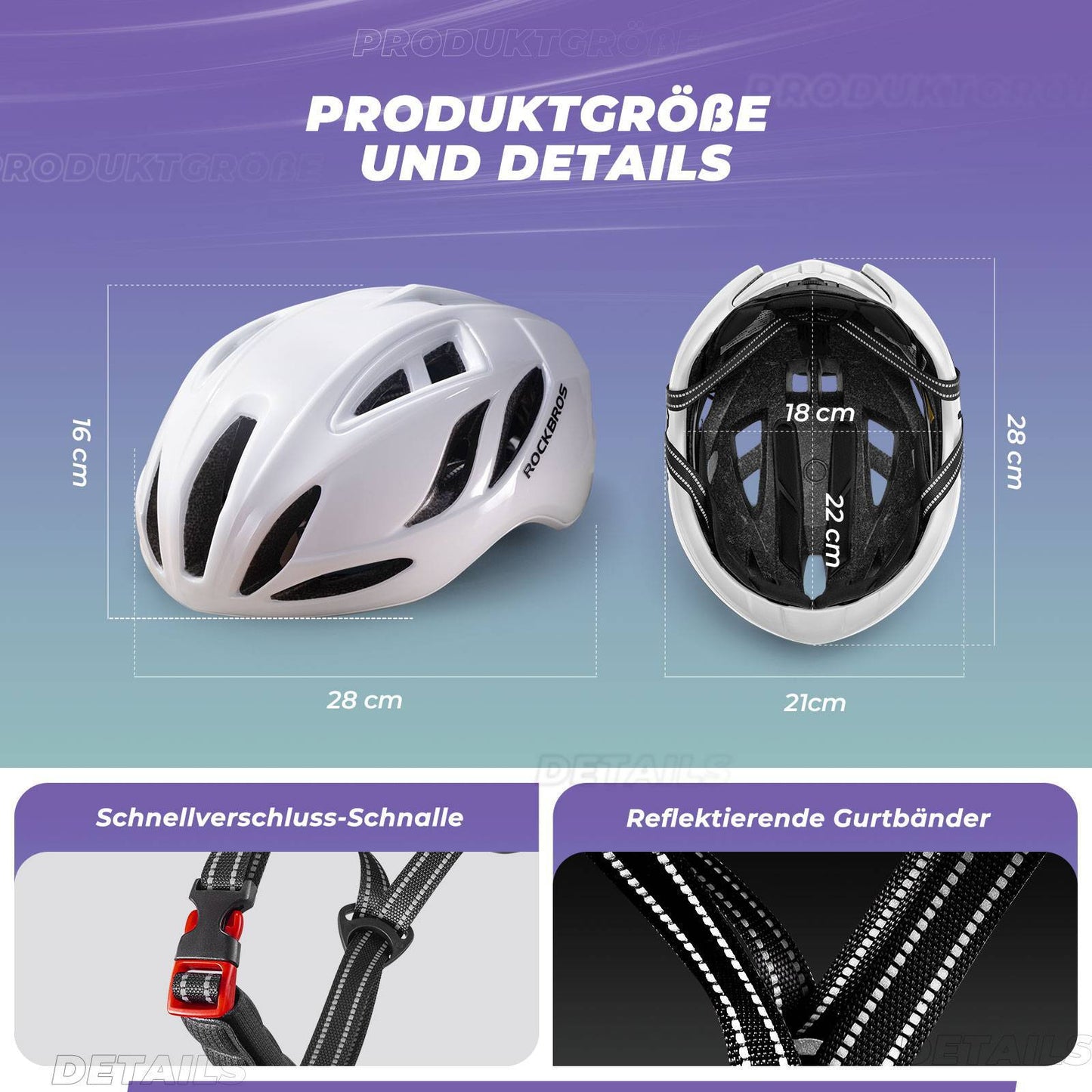 ROCKBROS Fahrradhelm 58-62cm Einstellbare Cityhelm Belüftung Unisex