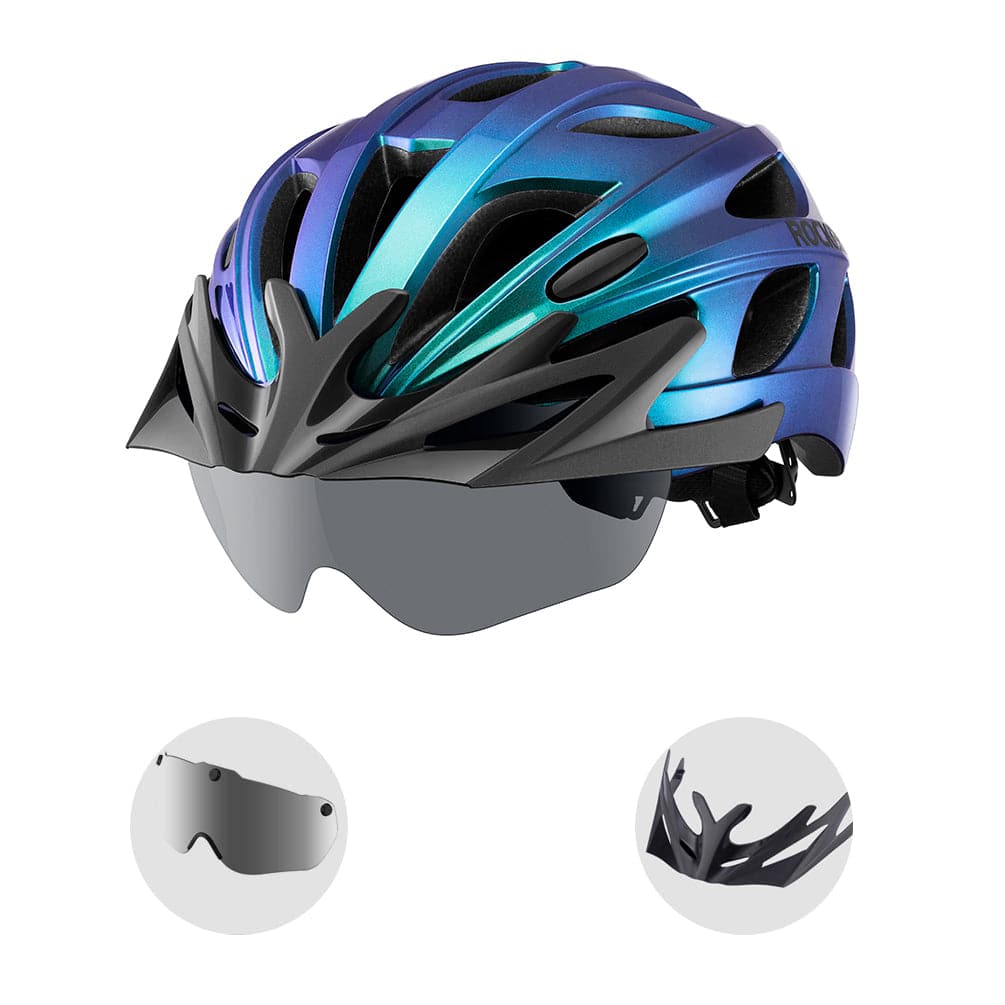 ROCKBROS Fahrradhelm mit integrierter abnehmbarer Magnetbrillen & Visier