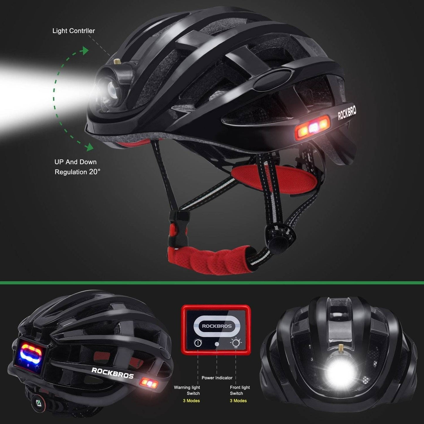ROCKBROS Fahrradhelm mit Scheinwerfer und Sicherheitswarnleuchte