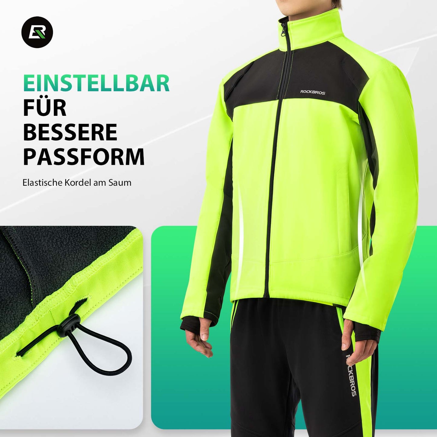 ROCKBROS Fahrradjacke Winter Herren Radjacke Leuchtendes Grün