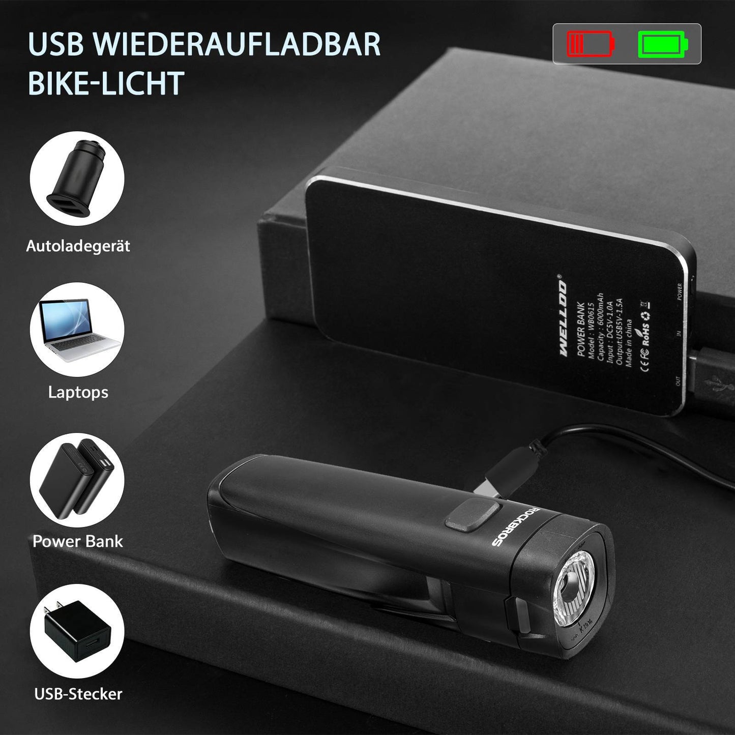 ROCKBROS Fahrradlicht Set Fahrradlampe enthalten Rücklicht & Frontlicht