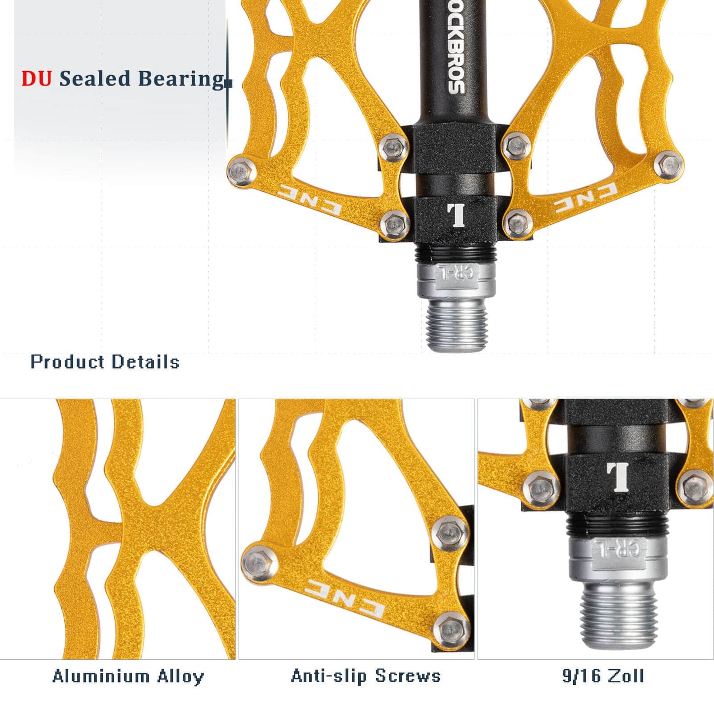 ROCKBROS Fahrradpedale 9/16 Zoll CNC Aluminij mit abgedichteten Lagern