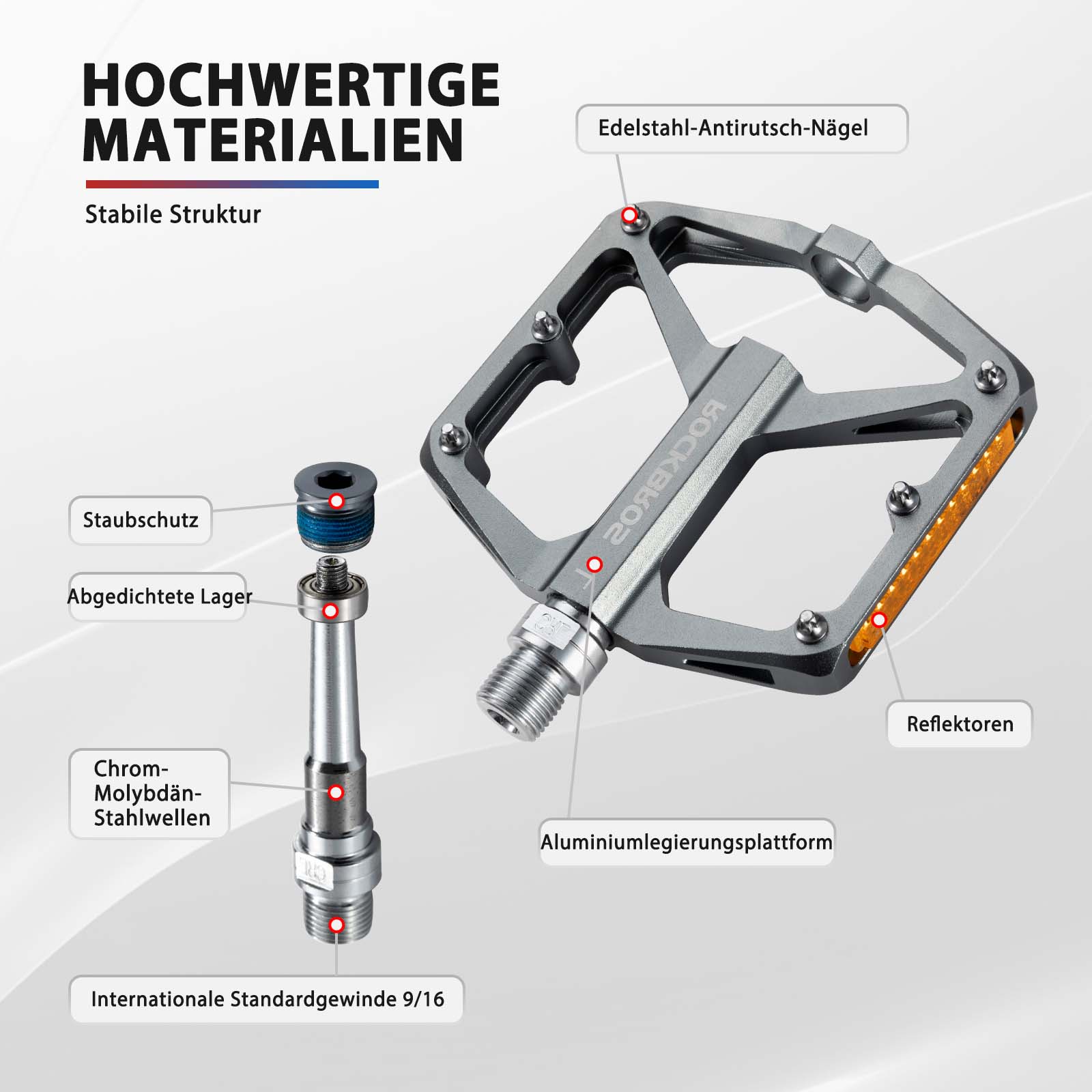 müssen fahrrad pedale reflektoren haben ROCKBROS Fahrradpedale mit Reflektoren aus Aluminiumlegierung 9/16 Zol – Unimother