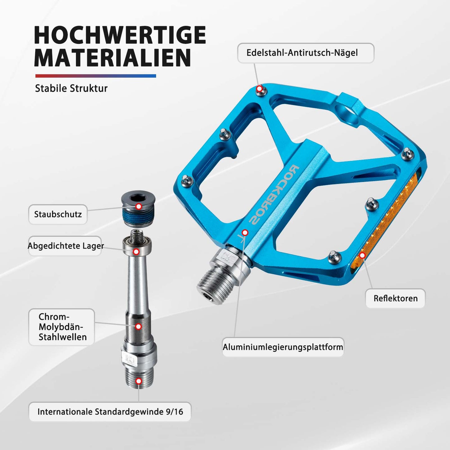 ROCKBROS Fahrradpedale mit Reflektoren aus Aluminiumlegierung 9/16 Zoll