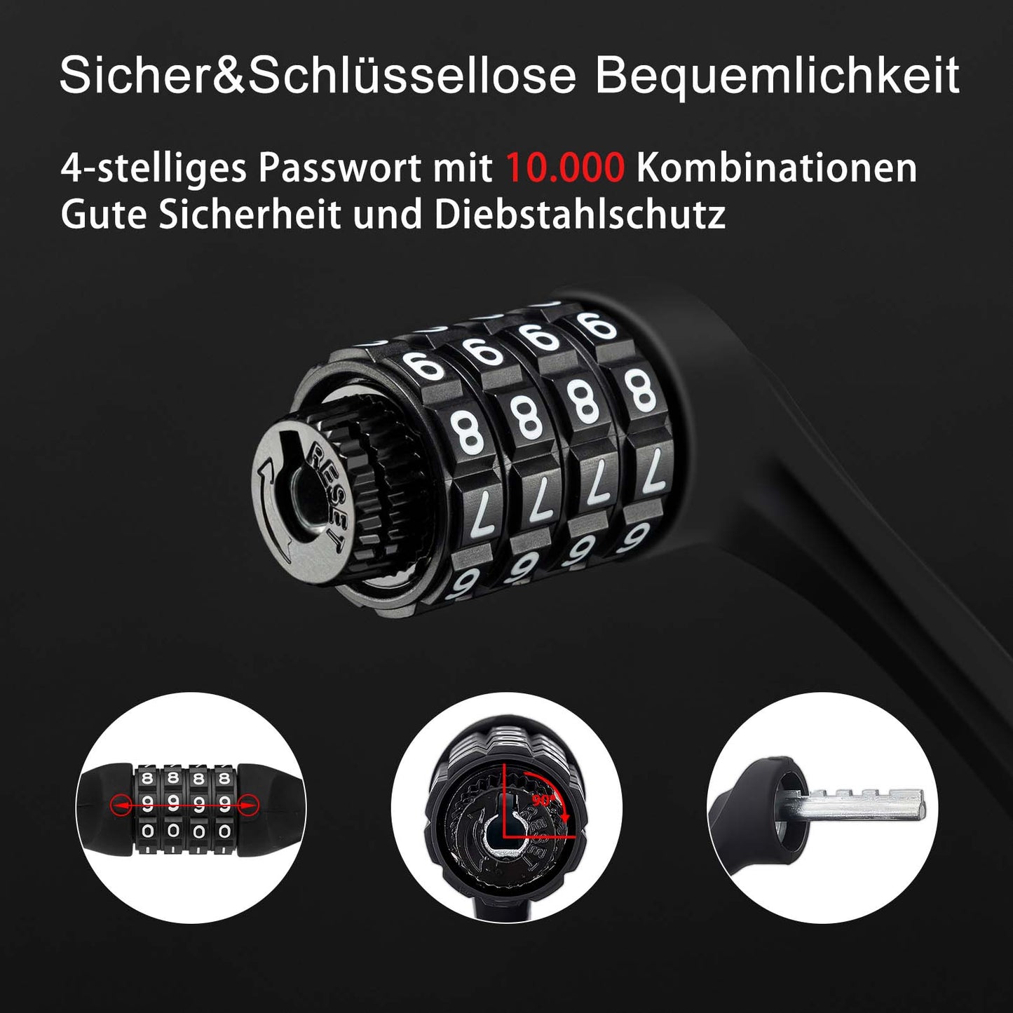 ROCKBROS Fahrradschloss mit 4-Stellig Zahlencode 65cm lang