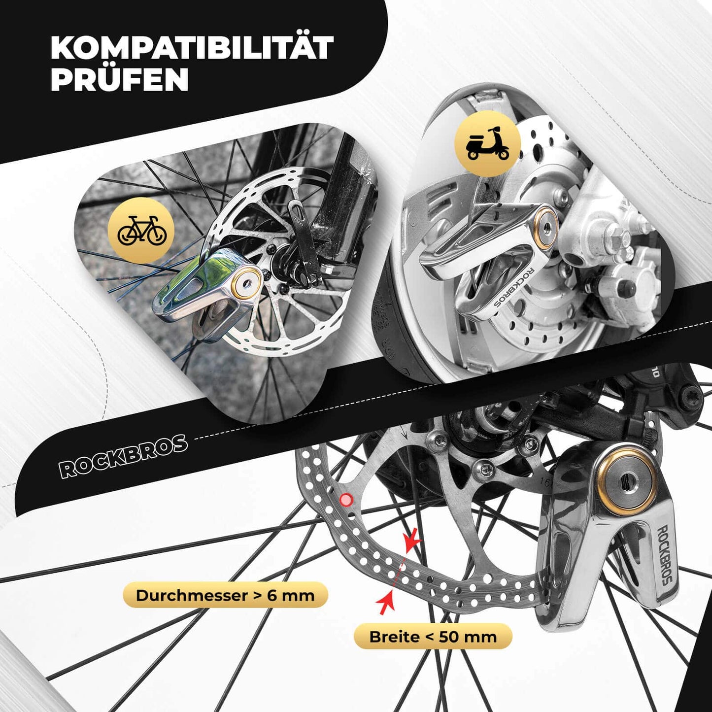 ROCKBROS Fahrradschloss Wasserdicht Sicherheitsschloss für Motorrad/Fahrrad