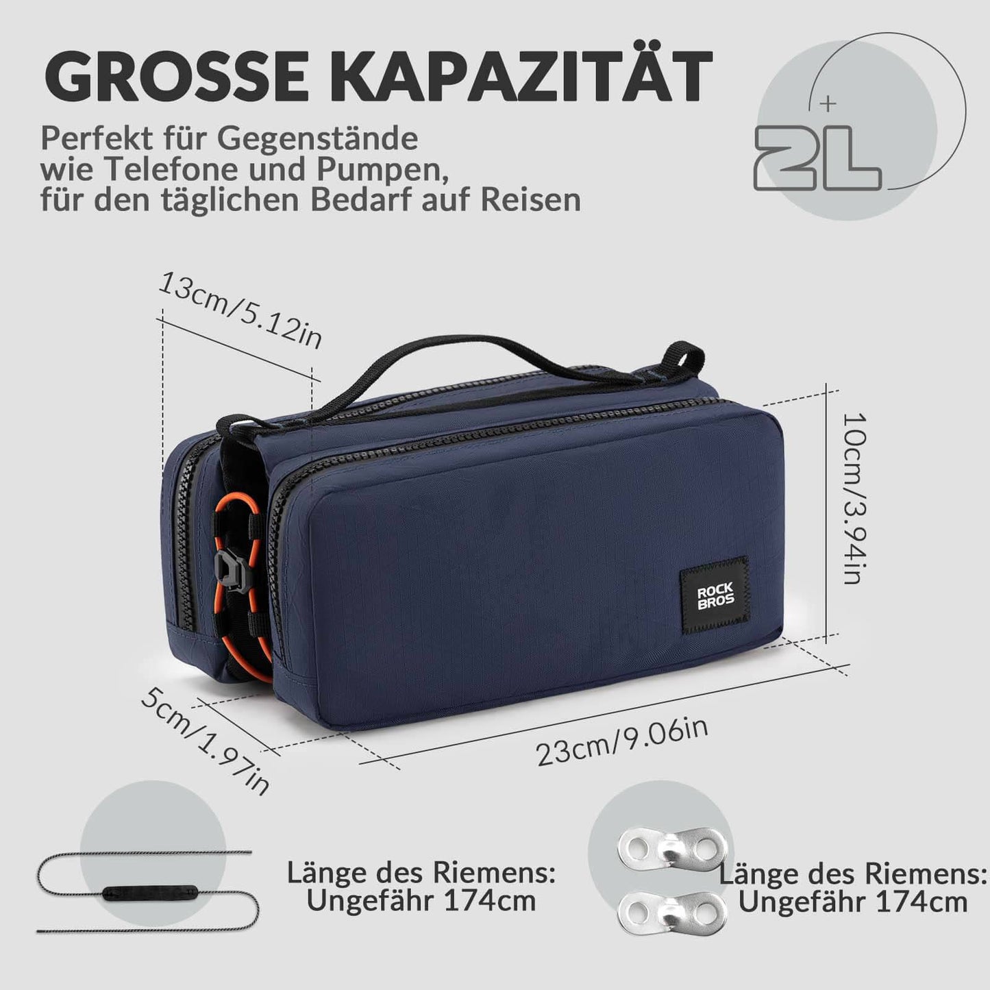 ROCKBROS Fahrradtasche Rahmentasche mit Schultergurt Oberrohrtasche